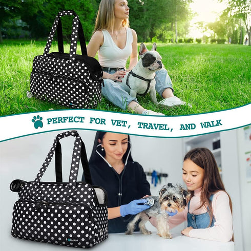 PetAmi Small Dog Purse Carrier, Soft-Sided Bag with Pockets, Airline Approved, Max 18 lbs, Polka Dot Black