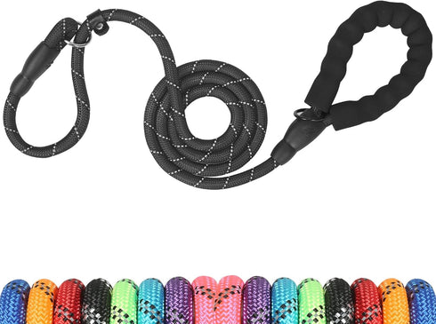 Slip Lead 5 FT for Small and Medium Dogs, Heavy Duty No Pull Reflective Nylon Training Leash, Black.