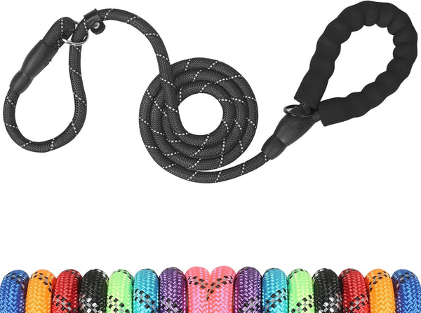 Slip Lead 5 FT for Small and Medium Dogs, Heavy Duty No Pull Reflective Nylon Training Leash, Black.
