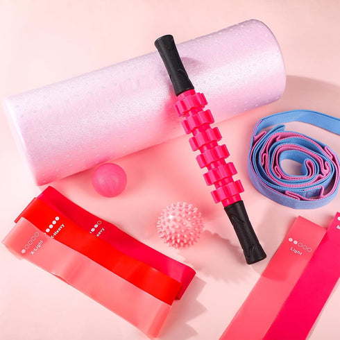 11 7 In1 Set Soulchen Pcs Pink Foam Roller Foam Back Roller Massage Stick Exercise Resistance Elastic Bands Plantar
