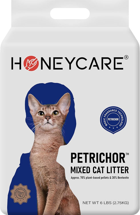 HONEY CARE Petrichor Mix Cat Litter, 6 Lbs - Tofu Plant-based Pellets with Superior Odor Control