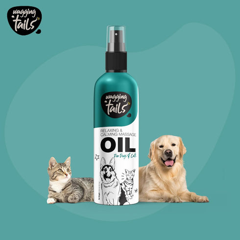 4-in-1 6.76 oz Wagging Tails Relaxing & Calming Massage Oil for Dogs and Cats, fl | Natural Grooming Formula | Enhances