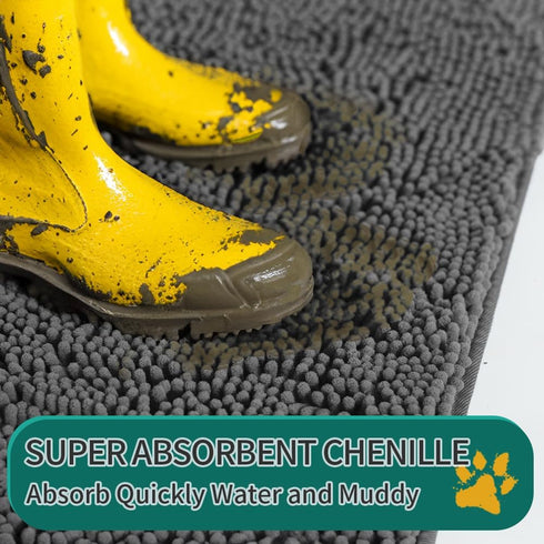 Mud Mats for Dogs, Large Soft Microfiber Absorbent Dog Mat with Non-Slip Backing for Muddy Paws (16"X24", Grey)
