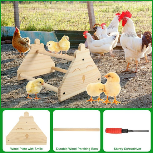 Kalekey 13" Chicken Perch for Coop - Natural Pine Wood Chicken Roosting Perch with Decorative Design, Baby Chick Toys