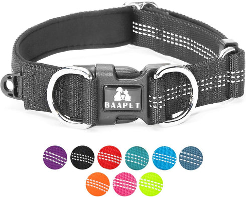 BAAPET Comfortable Dog Collar with Double Security Dual D-Ring and ID Tag Hanger for Small Medium Large Dogs (XS - 3/4"