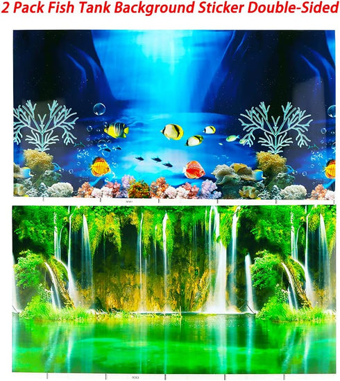 2 Pack Double-Sided Adhesive Wallpaper Fish Tank Background Sticker, Decorative Picture (20.4" x 11.8")