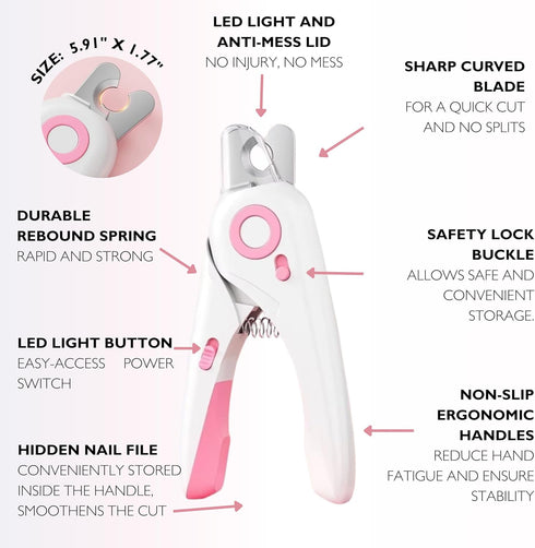 Generic 4-in-1 Trimmer Dog Nail Clippers with Light - Safe Pet Nail for Dogs & Cats, All Breeds - Sharp Stainless Steel