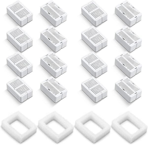 Pet Fountain Filters - 16 Carbon and 4 Foam Pre-Filters for Ceramic/Cupcake Pet Fountain