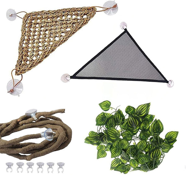 PINVNBY Hammock for Bearded Dragons, Reptile Habitat Lounger with Natural Seagrass Fibers, 4Pcs