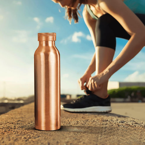 Pure Copper Water Bottle 30 oz 900 ml - Leak Proof Ayurvedic WildFlower Printed Copper Vessel