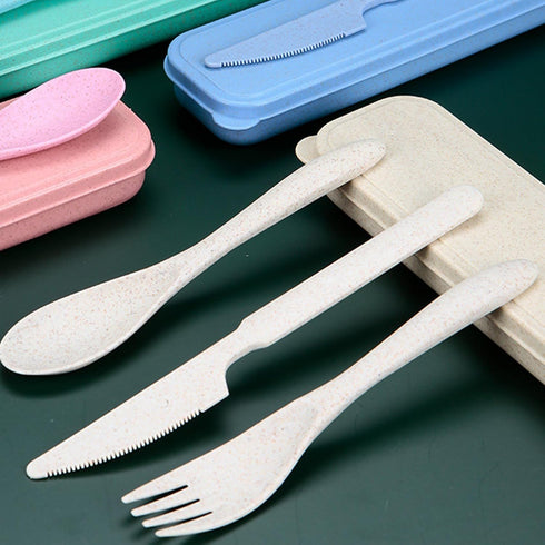 YUNSHENGFANGDM Set Set Wheat Straw Utensils with Case, Reusable Travel Cutlery with Spoon Fork Knife, BPA-Free Portable
