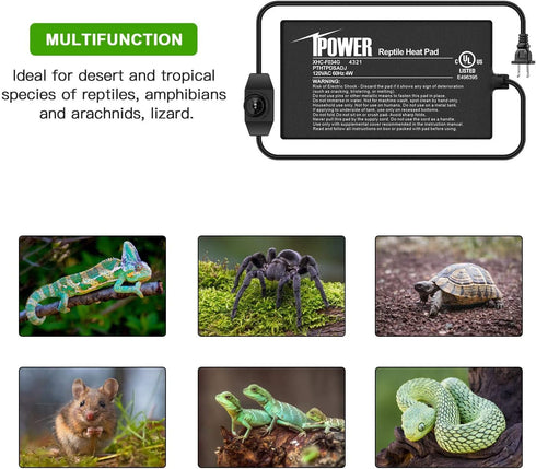 iPower Reptile Heat Mat Under Tank Warmer, 4W/8W/16W/24W Terrarium Heater with Adjustable Controller