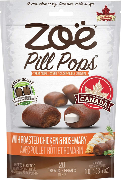 Zoe Zoë Pill Pops for Dogs, Healthy All Natural Dog Treats, Roasted Chicken with Rosemary Recipe, 3.5 oz
