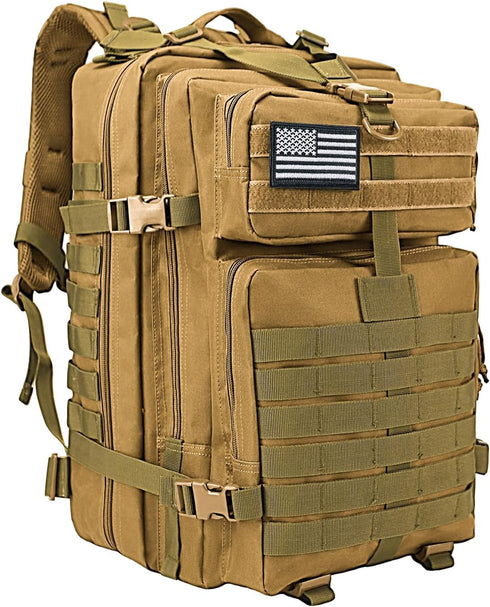WOLT Tactical 45L Military Backpack for Men, Large 3 Day Assault Pack, Rucking Backpack for Hiking Survival (Khaki)