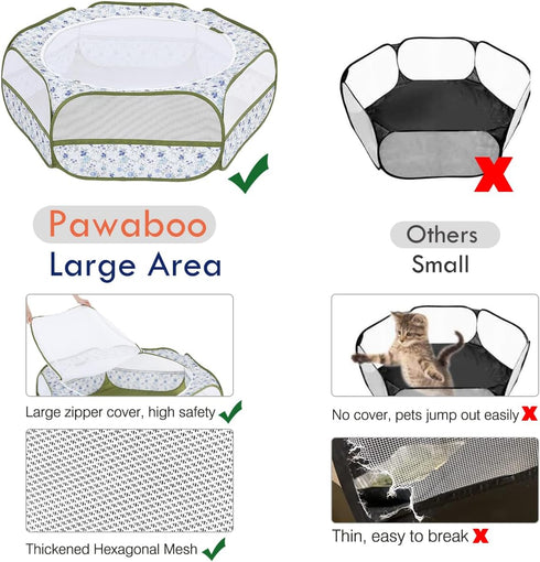 3 Pawaboo Small Animals Playpen, Waterproof Small Pet Cage Tent with Zippered Cover, Portable Outdoor Yard Fence