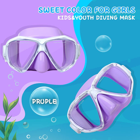 Kids Diving Mask, 180° Anti-Fog Swim Mask with Tempered Glass and Nose Cover for Diving and Snorkeling