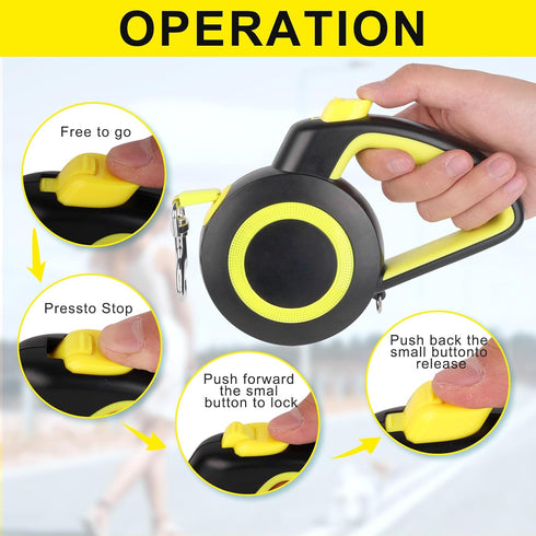16Ft Retractable Dog Leash, Lightweight for Small Medium Dogs/Cats Up to 44lbs, One-Handed Brake, Reflective