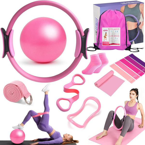 HELISAN Pilates Ring Equipment Set, Home Pilates Kit for Women with 13 Magic