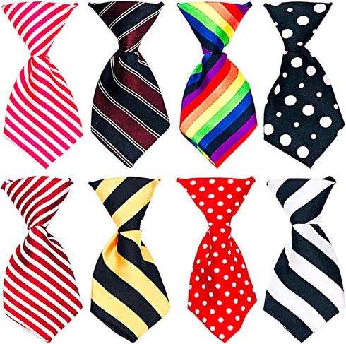 PET SHOW 8pcs Dot Stripe Small Dogs Collar Charms - Neckties for Medium Dogs, Cats, Puppies, Holiday Costumes