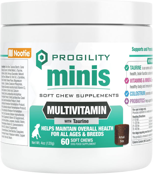 Nootie Progility Mini Multivitamin for Small Dogs, 60 Soft Chews with Taurine Supplement