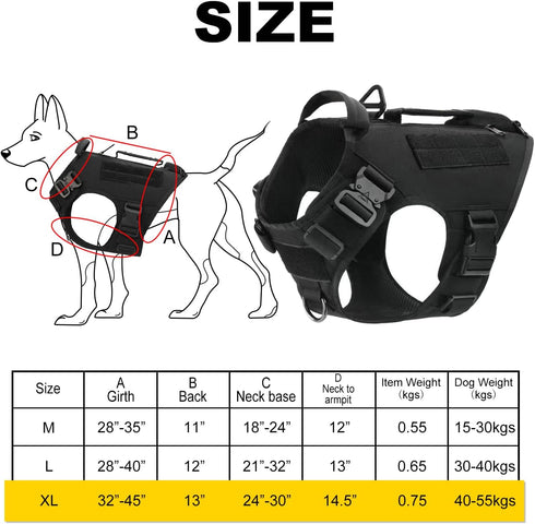 Tactical Dog Harness for Medium and Large Dogs, No Pull Adjustable Vest for Training, Military Dog Harness with Handle