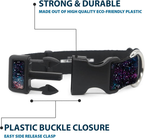 Buckle-Down Plastic Clip Collar - Galaxy Collage - Large, 1" Wide, Fits 15-26" Neck