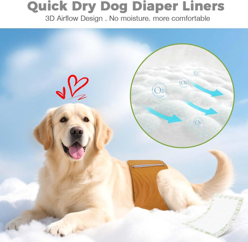 100 Count, Dog Diaper Liners, Super Absorbent Booster Pads for Male and Female Dogs, Ultra-Thin and Breathable, Regular