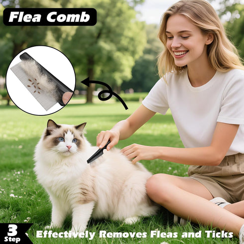 Augwind 3PCS Self Cleaning Slicker Brush & Pet Grooming Rake & Flea Comb for Dogs,Cats and Horses | Double-Sided