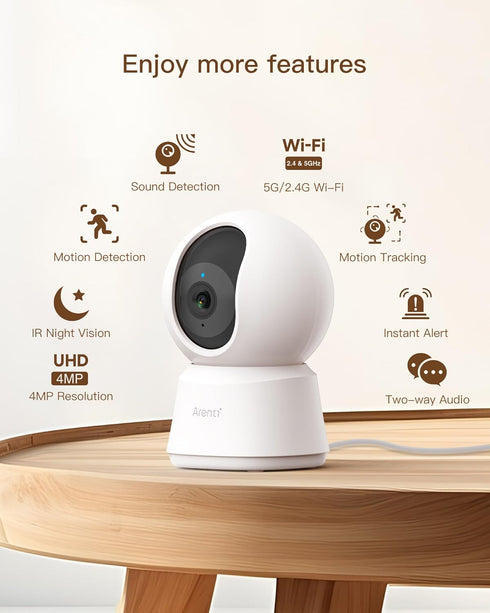ARENTI 5G 4MP 2-Way Storage(P2Q) Indoor Security Camera, Pet Camera with Speaker for Dog/Cat, Baby Monitor with Phone