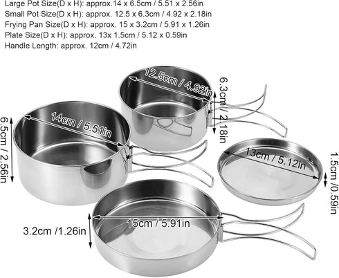 QANYEGN Set, Portable Stainless Steel Cookware Camping Mess Kit, Stainless Steel Camping Cookware for Camping or Other