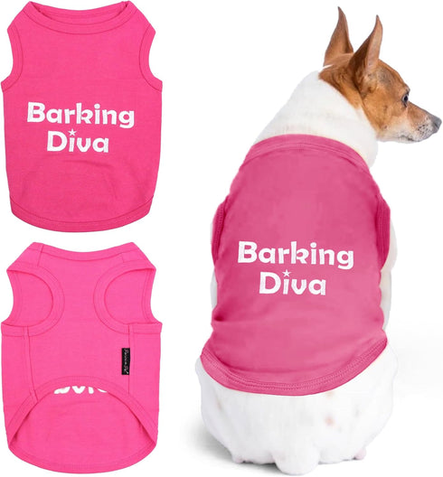 Parisian Pet Dog Tshirt - “Barking Diva“ Embroidered Girl Dog Clothes, Lightweight Pink Tee, 2XL