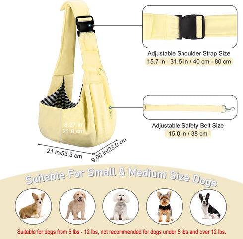 PETLOFT Reversible Dog Cat Sling Carrier, Small Dog Carrier, Adjustable Dog Sling, Hands Free Cross Body Carrier with Collar Hook for Dog/Cat/Bunny up to 11lb (Beige)