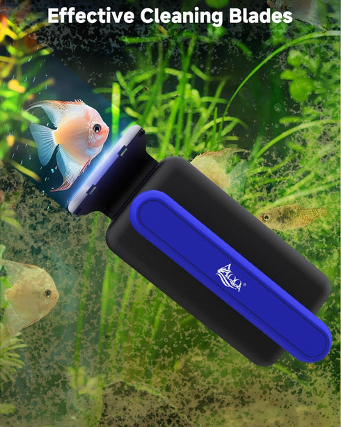 0.2-0.4 Inch AQQA Magnetic Aquarium Fish Tank Glass Cleaner, Dual-Blades Algae Scraper Glass Cleaner Scrubber, Double