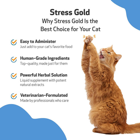 Pet Wellbeing Stress Gold for Cats - Supports Relaxation, Travel, Vet Trips, 2 oz (59 ml) Herbal Supplement