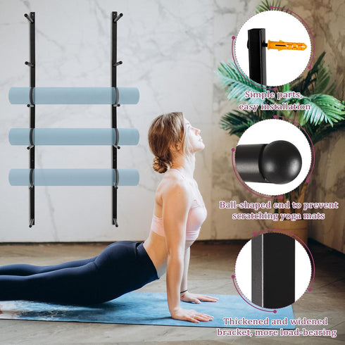 Yoga Mat Holder Wall Mount - Yoga Mat Storage Organizer for Foam Rollers, Skateboard, Ski Board