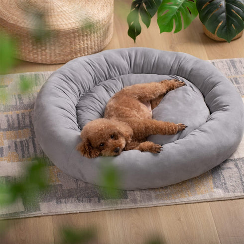 KASENTEX Round Dog Beds for Small Dogs and Puppy, Donut Dog Bed and Cat Bed, Anti Slip & Machine Washable, Grey, 20x20