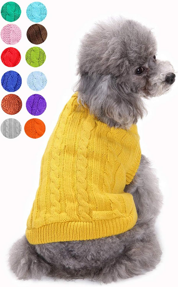Dog Sweater, Cute Knitted Classic Coat for Girls Boys, Warm Pet Sweater for Small Medium Large Dogs, XX-Small, Yellow