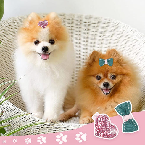 WWW Small Dog Hair Clips, 5 Pcs Cat Dog Hair Bows, Cute Bow Flower Crown Hairpin, Pink, Puppy Party Grooming Accessories