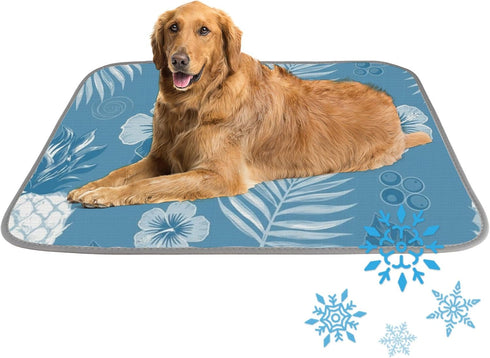 Generic Dog Cooling Mat Indoor Ice Silk Rabbit Mat Pineapple Palm Motif Pet