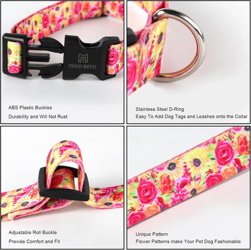 Maca Bates Designer Cute Dog Collar with Rose Flower, Spring Collars for Small, Medium, Large Chihuahua and Pitbull