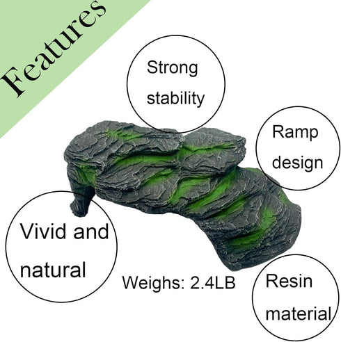 Resin Turtle Basking Platform, Turtles Rock Dock Climbing Ramp Cave Hideout Decor for Small Lizards, Frogs, Snakes,
