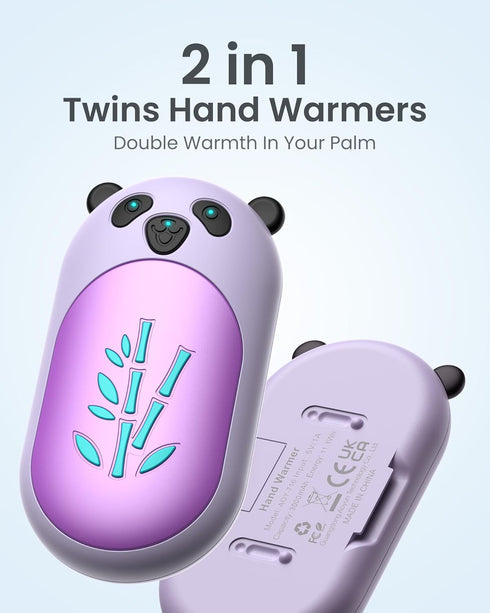 Hand Warmers Rechargeable 2 Pack, 6000mAh Electric Hand Warmer, 20Hrs Long Heating, Portable Pocket Heater