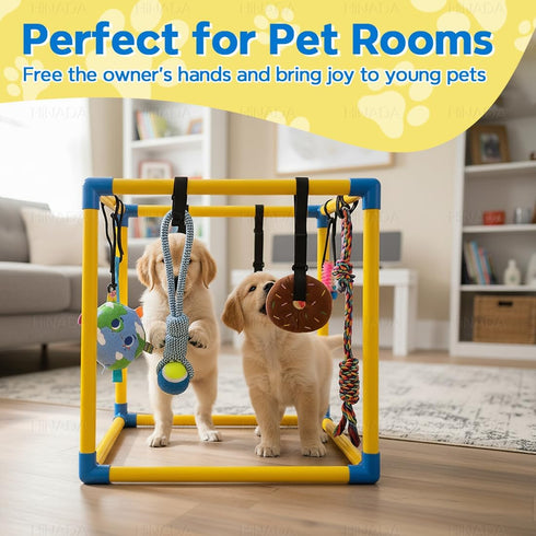 HiNADA 8 25 lbs) Puppy Play Gym with Hanging Toys, Small Dogs Indoor Jungle Gym with Squeaky Toys, PVC Frame