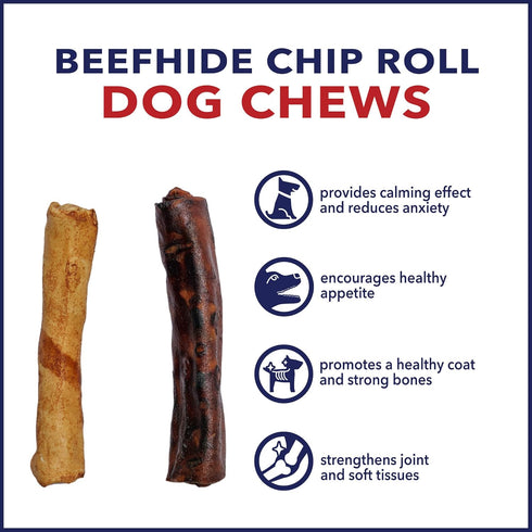 Pet Factory 100% Made in USA Beefhide 5" Chip Rolls Dog Chew Treats, Beef & Chicken Flavor, 20 Count/1 Pack
