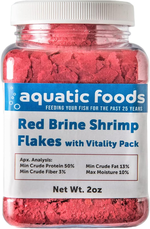 Aquatic Foods Inc. Red Brine Shrimp Color Enhancing Flakes with Vitamin Vitality Pack, Premium Zeigler