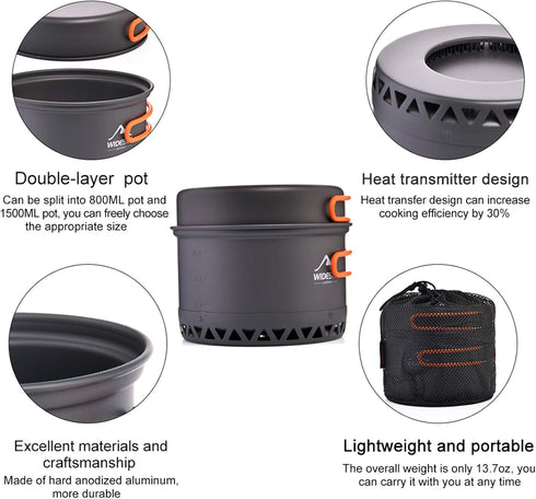 widesea Camping Cookware Outdoor Pot Pan, Heat Exchange Design Cooking Equipment for Hiking Travel