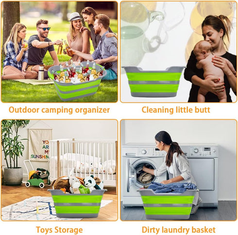 Multipurpose Collapsible Pet Bathtub - Portable Laundry Basket-Foldable Bathing Tub with Drainage Hole, 7.1 Gal/27L