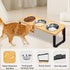 Raised Elevated Cat Food Water Bowl, Small Dog 15° Tilted Feeding Tray with 3 Stainless Steel Bowls (Wood Color)