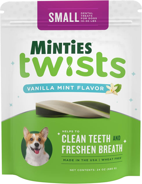 Minties Dental Twists for Dogs, 24oz, Vet-Recommended Vanilla-Flavored Chews for Tiny/Small Dogs 5-39 lbs