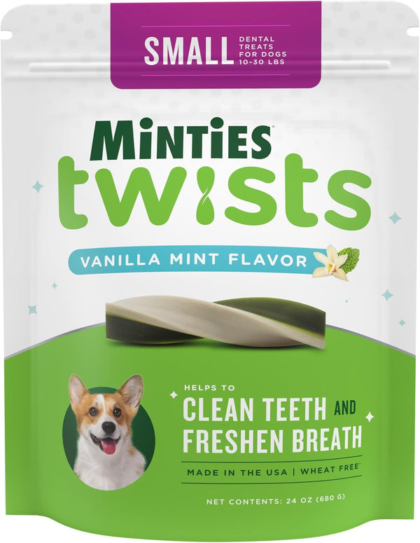 Minties Dental Twists for Dogs, 24oz, Vet-Recommended Vanilla-Flavored Chews for Tiny/Small Dogs 5-39 lbs